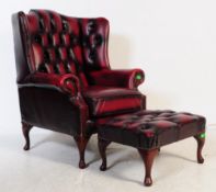 QUEEN ANNE WINGBACK CHESTERFIELD STYLE CHAIR & OTTOMAN