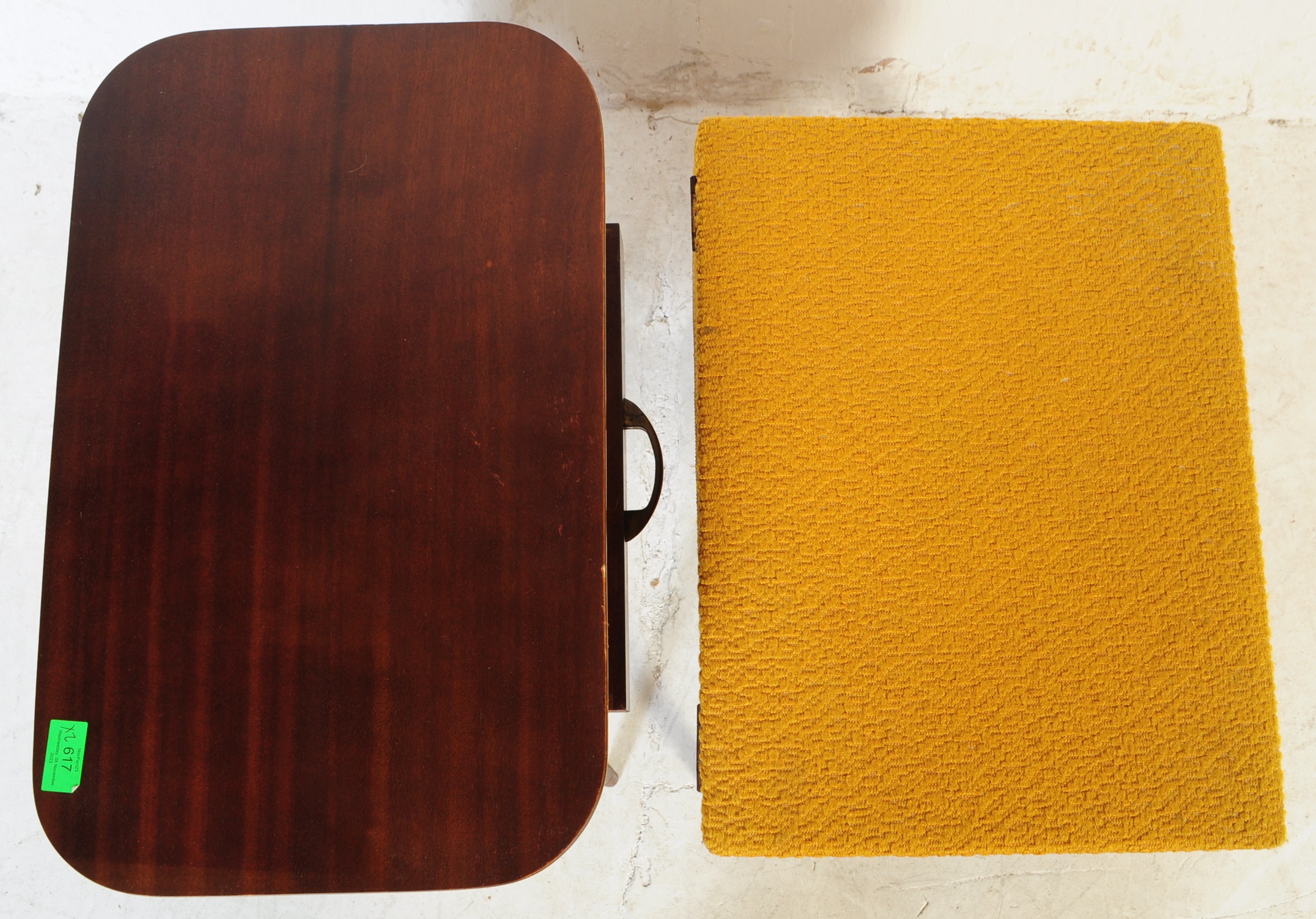 TWO MID CENTURY TEAK UPHOLSTERED SEWING BOXES - Image 6 of 6