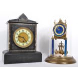 19TH CENTURY SLATE MANTEL CLOCK WITH ANNIVERSARY CLOCK
