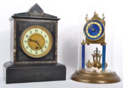 19TH CENTURY SLATE MANTEL CLOCK WITH ANNIVERSARY CLOCK