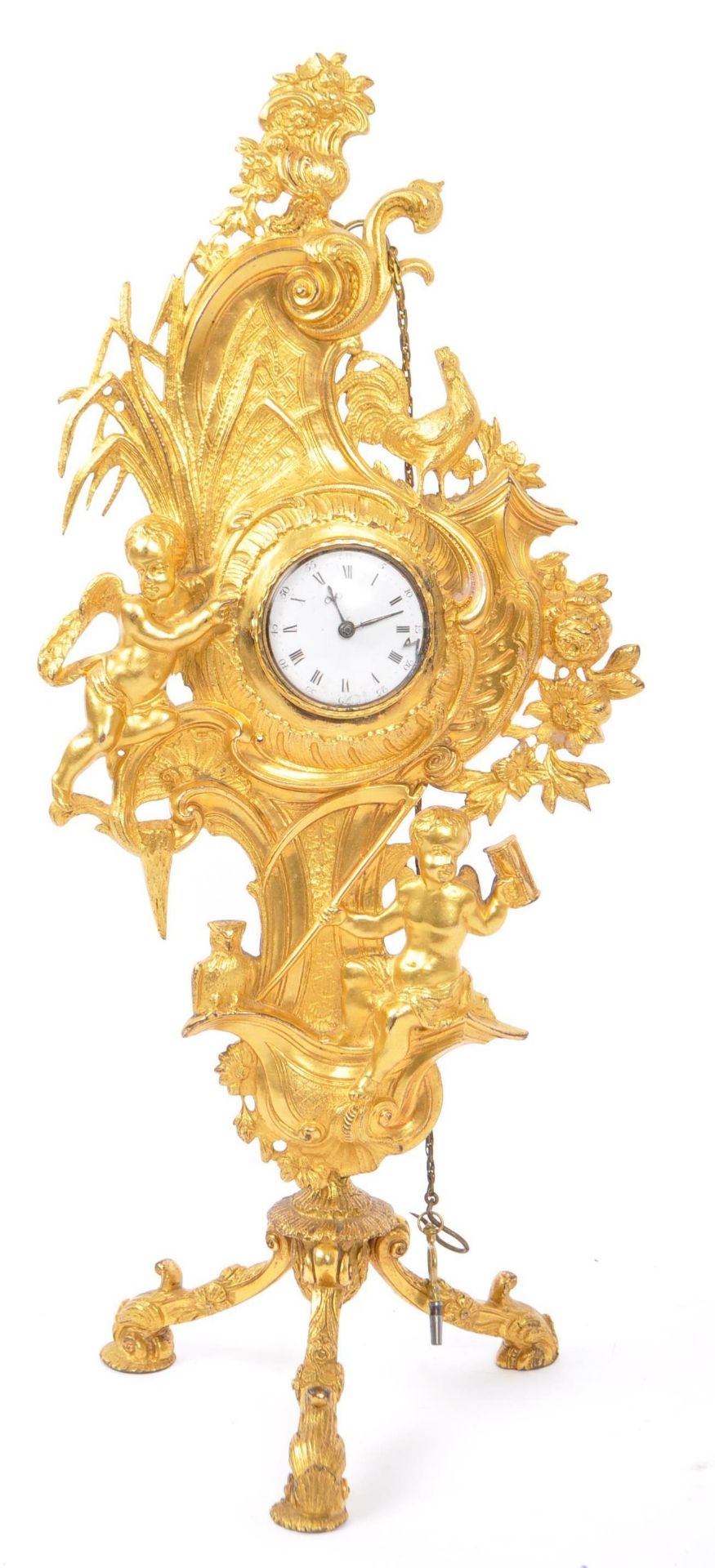 19TH CENTURY FRENCH BELLE EPOQUE ERA GILT CARTEL CLOCK ON STAND - Image 2 of 4