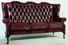QUEEN ANNE WINGBACK CHESTERFIELD STYLE THREE SEATER SOFA