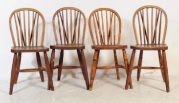 SET OF FOUR VINTAGE 20TH CENTURY ELM SPINDLE DINING CHAIRS