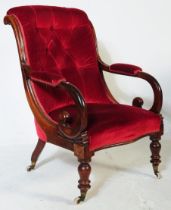 VICTORIAN 19TH CENTURY LOUNGE / FIRESIDE SCROLLED ARMCHAIR