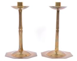 MATCHING PAIR OF MID CENTURY BRASS CANDLE STICK HOLDERS