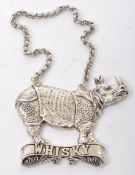 SILVER PLATED RHINO WHISKEY DECANTER LABEL