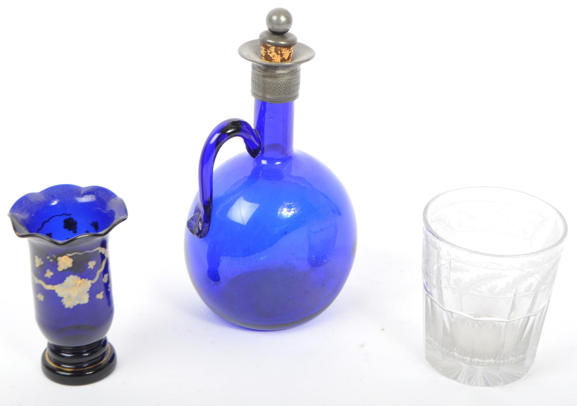 THREE PIECES OF VICTORIAN / GEORGIAN & BRISTOL BLUE GLASS - Image 2 of 5