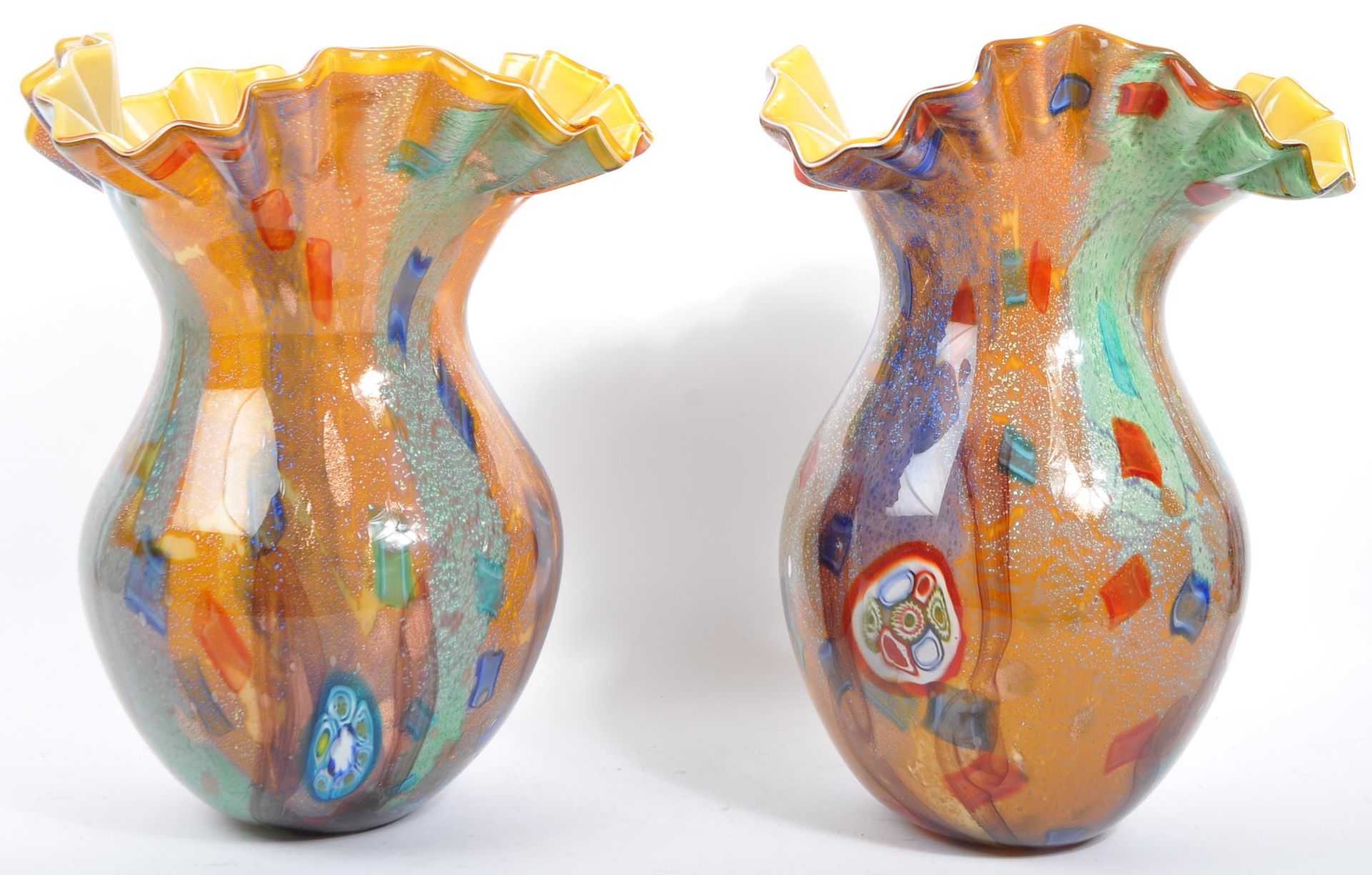 PAIR OF LARGE ITALIAN MURANO STUDIO GLASS VASES