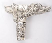 SILVER PLATED WALKING STICK HANDLE - DOG & HORSE