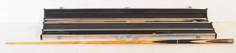 A PAIR OF CONTEMPORARY SNOOKER POOL lP CUES MADE BY LUOS
