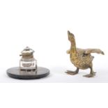 1920S CHINESE INKWELL WITH VICTORIAN BRASS BIRD INKWELL