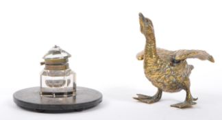 1920S CHINESE INKWELL WITH VICTORIAN BRASS BIRD INKWELL
