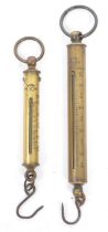 TWO EARLY 20TH CENTURY BRASS SUSPENSION 'TROY' SCALES BY SALTER