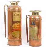 TWO VINTAGE SODA ACID FIRE EXTINGUISHERS IN COPPER FINISH