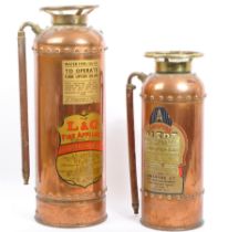 TWO VINTAGE SODA ACID FIRE EXTINGUISHERS IN COPPER FINISH