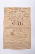 1805 THEATRE PLAYBILL - LOVERS VOWS - THREE FINGERED JACK