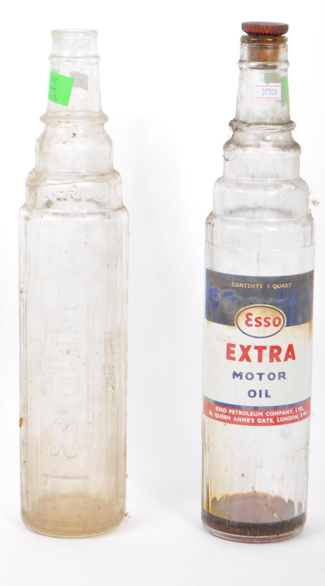 ESSO EXTRA AND ESSOLUBE 1 QUART MOTOR OIL GLASS BOTTLES