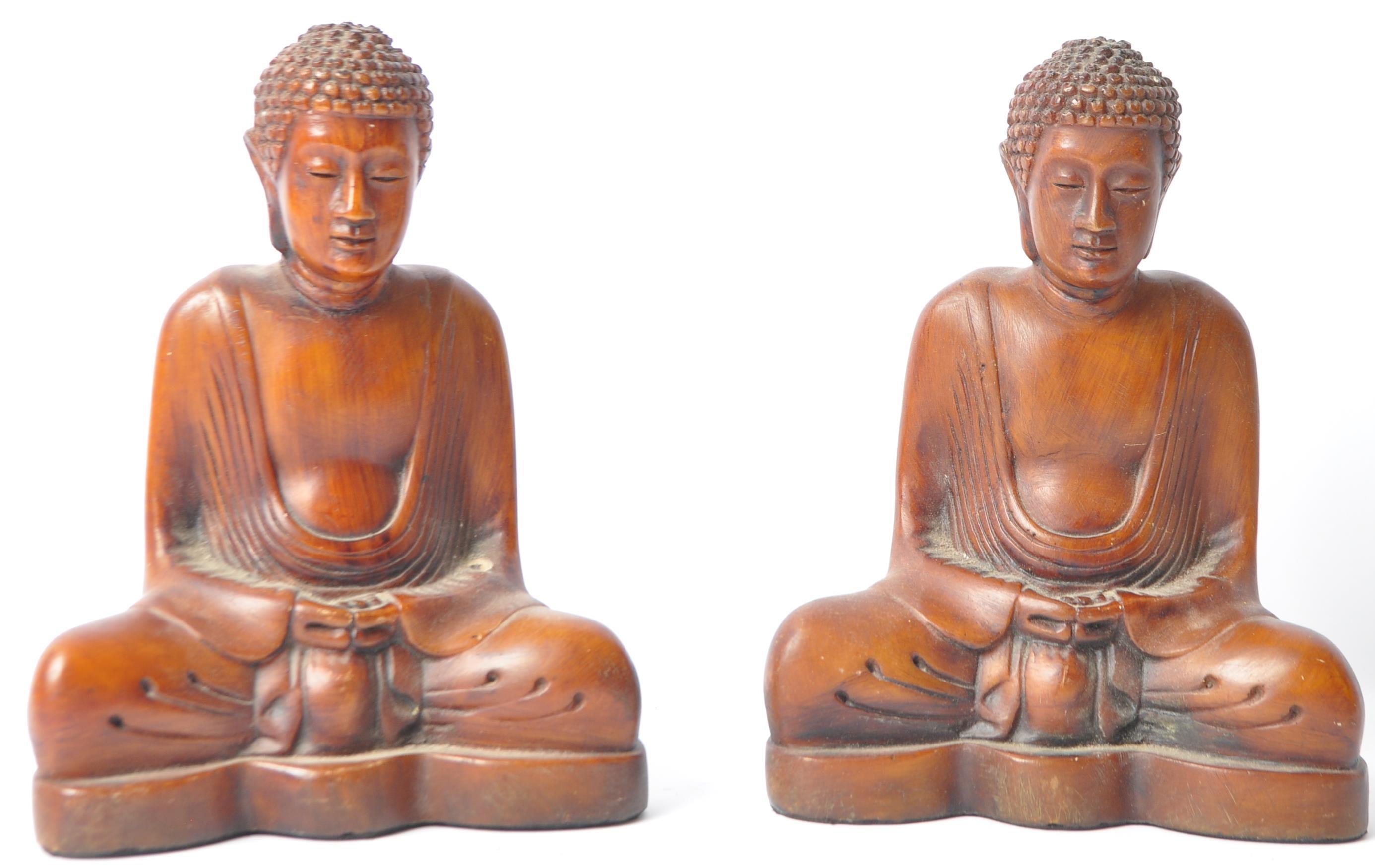 PAIR OF MTCHING 20TH CENTURY CARVED WOODEN BUDDHA FIGURINES