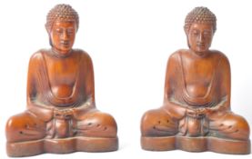 PAIR OF MTCHING 20TH CENTURY CARVED WOODEN BUDDHA FIGURINES