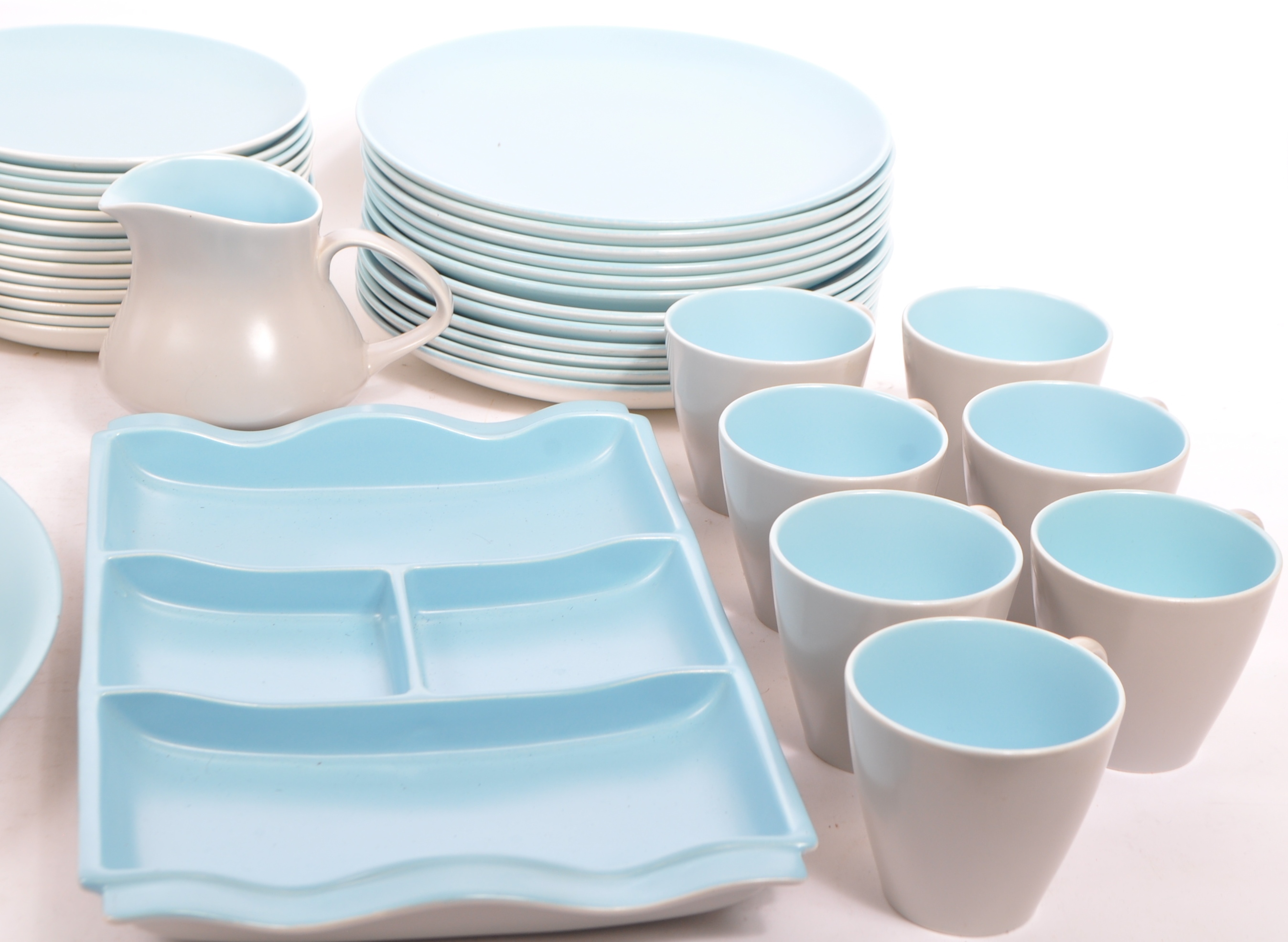 VINTAGE GREY & SKY BLUE TWINTONE SERVICE BY POOLE POTTERY - Image 3 of 4