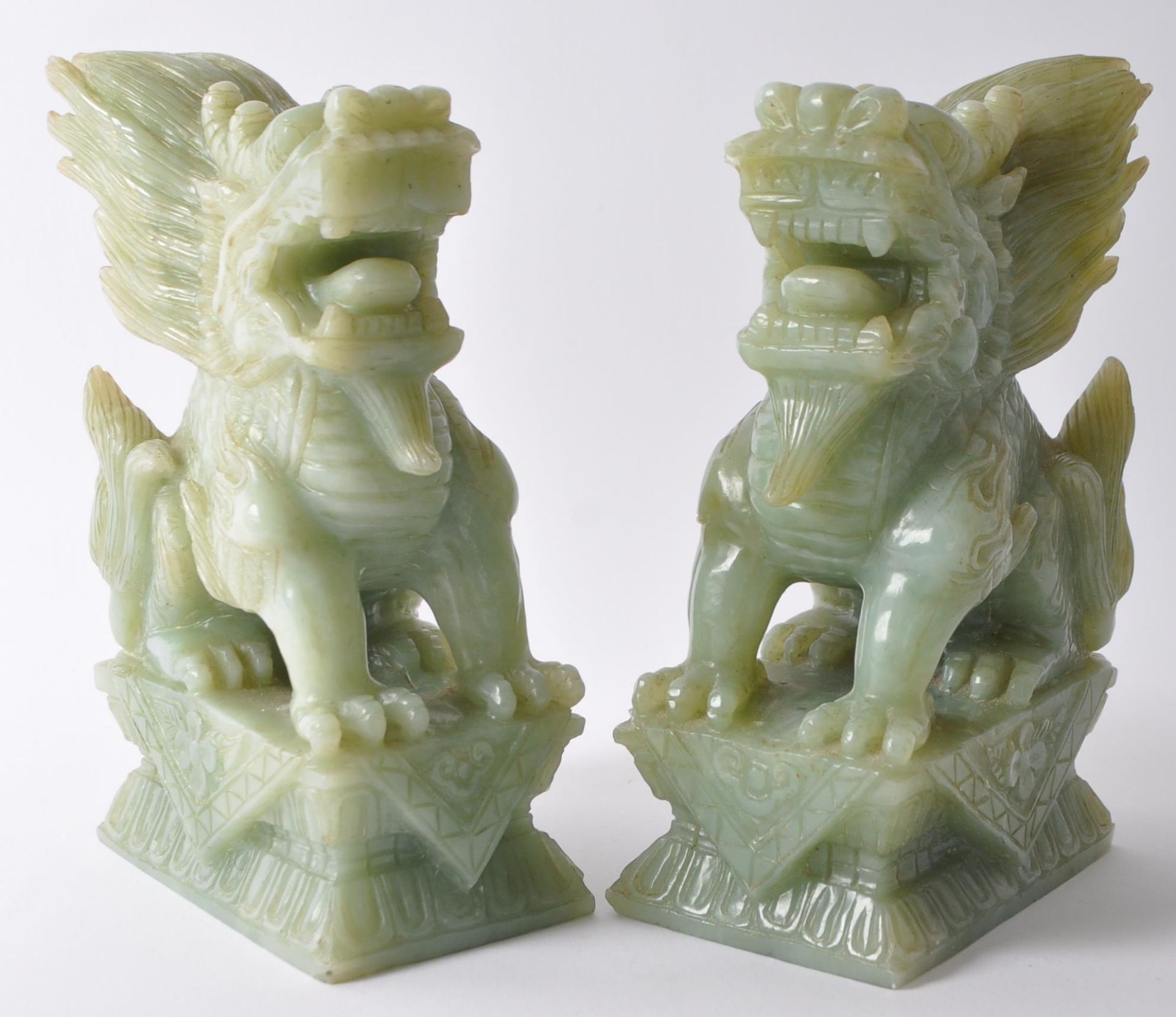 PAIR OF VINTAGE 20TH CENTURY CARVED STONE FU TEMPLE DOGS