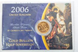 2006 ELIZABETH II 22CT GOLD PROOF HALF SOVEREIGN COIN