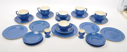 1930S POWDER BLUE PATTERN TEA SERVICE BY MOORCROFT