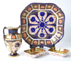 ROYAL CROWN DERBY OLD IMARI SERVING DISH VASE & TWO ASH TRAYS