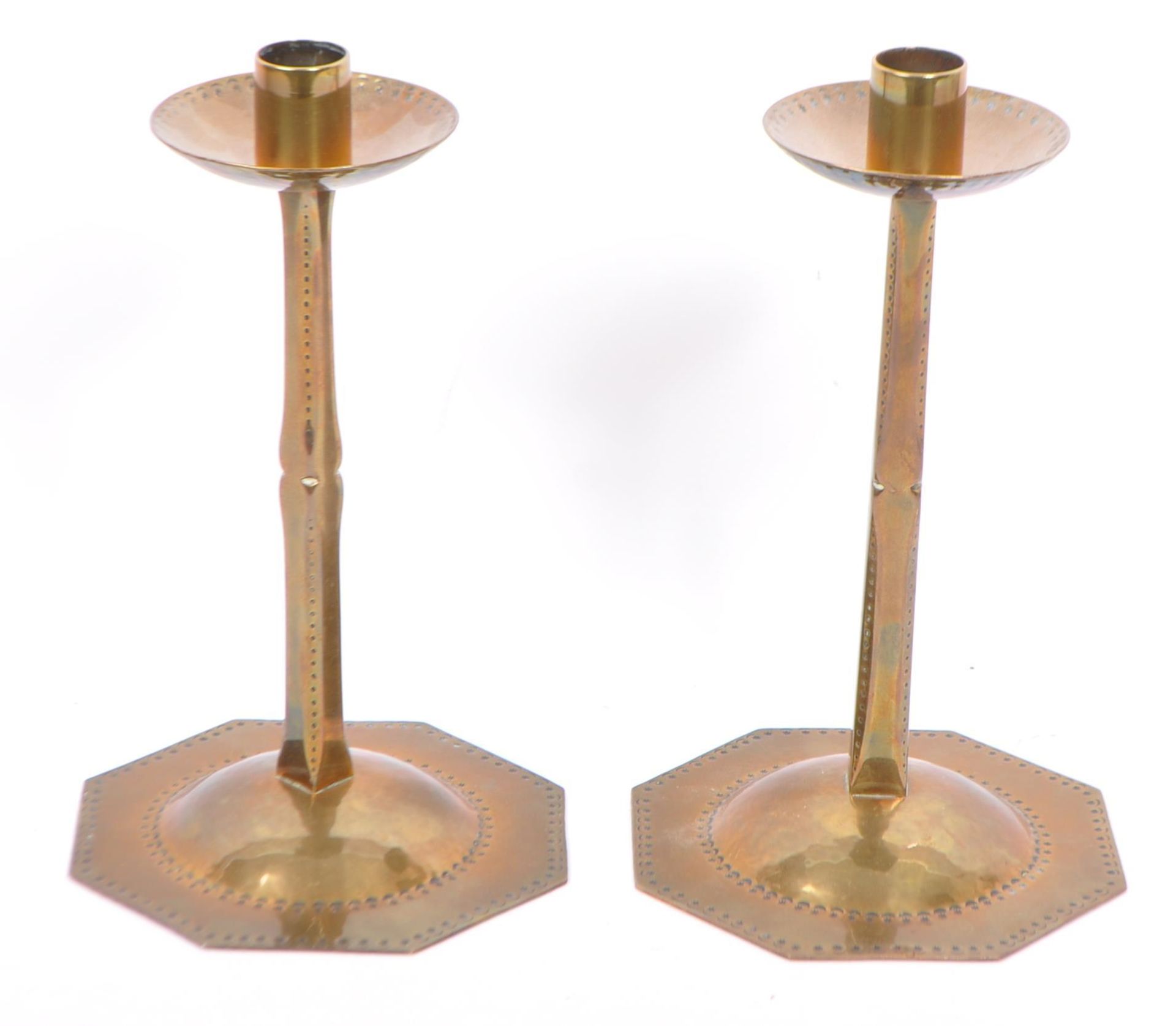 MATCHING PAIR OF MID CENTURY BRASS CANDLE STICK HOLDERS - Image 2 of 5