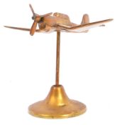MID CENTURY BRASS TRENCH ART TYPE PLANE ON STAND