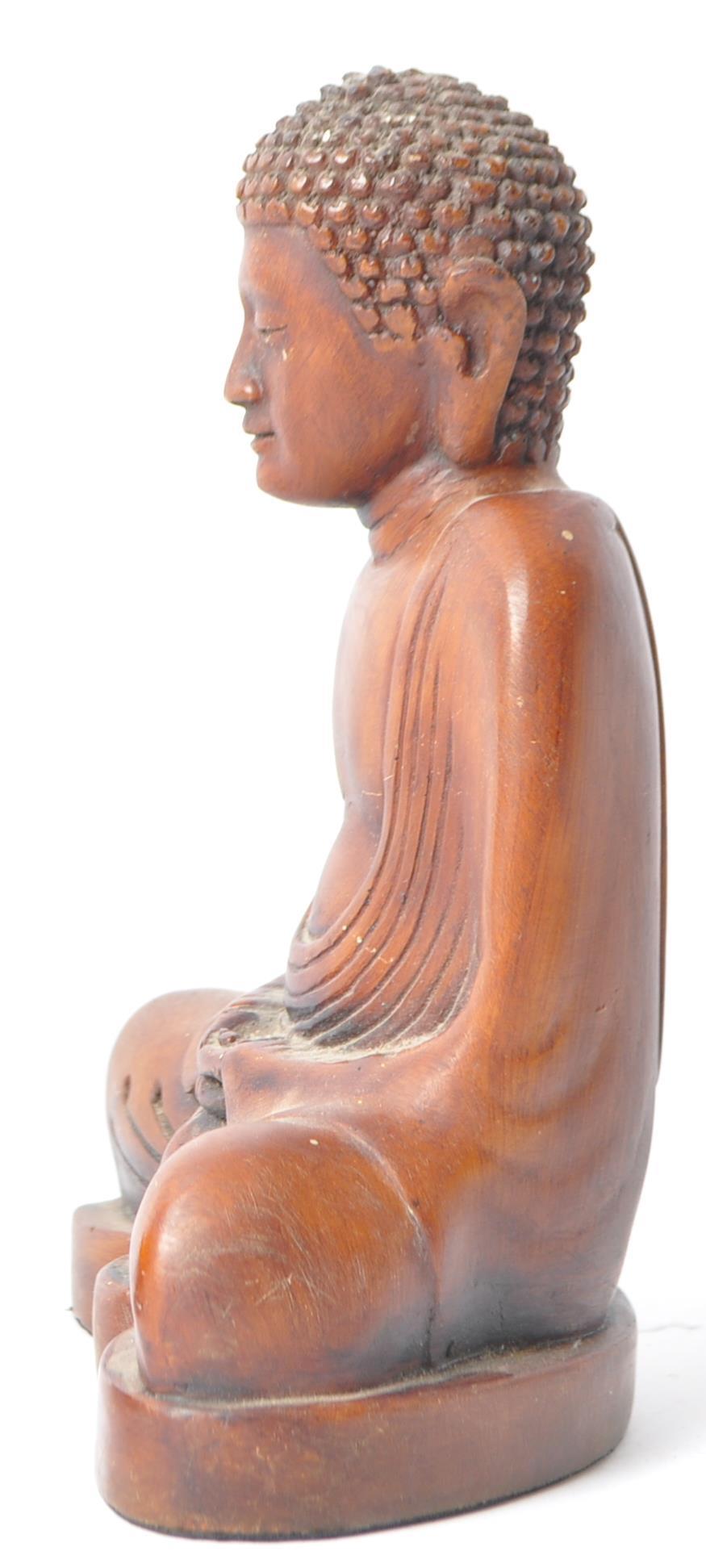 PAIR OF MTCHING 20TH CENTURY CARVED WOODEN BUDDHA FIGURINES - Image 3 of 6