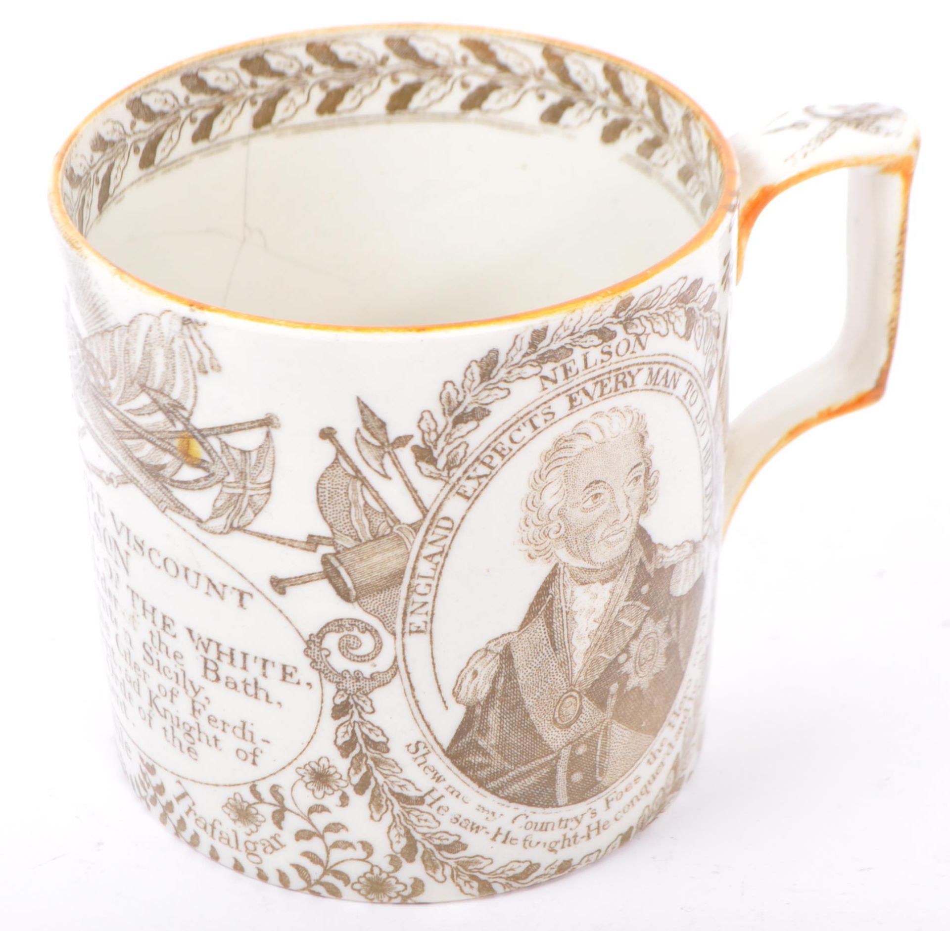 19TH CENTURY LORD NELSON COMMEMORATIVE PEARLWARE MUG - Image 2 of 5