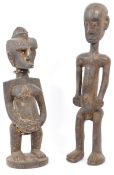 TWO 1940S KUBA / CONGOLESE AFRICAN HAND CARVED WOODEN STATUES