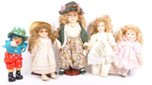 COLLECTION OF FIVE COLLECTOR PORCELAIN DOLLS / CLOWN