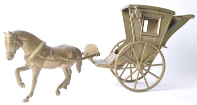 VINTAGE 20TH CENTURY BRASS HORSE & CART FIGURES