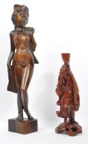 TWO VINTAGE 20TH CENTURY CARVED WOODEN FIGURINES