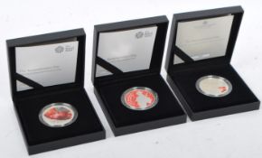 THE ROYAL MINT - REMEMBRANCE DAY THREE SILVER PROOF COINS