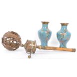 19TH CENTURY CHINESE TIBETAN - PRAYER WHEEL GIMBLE & VASES