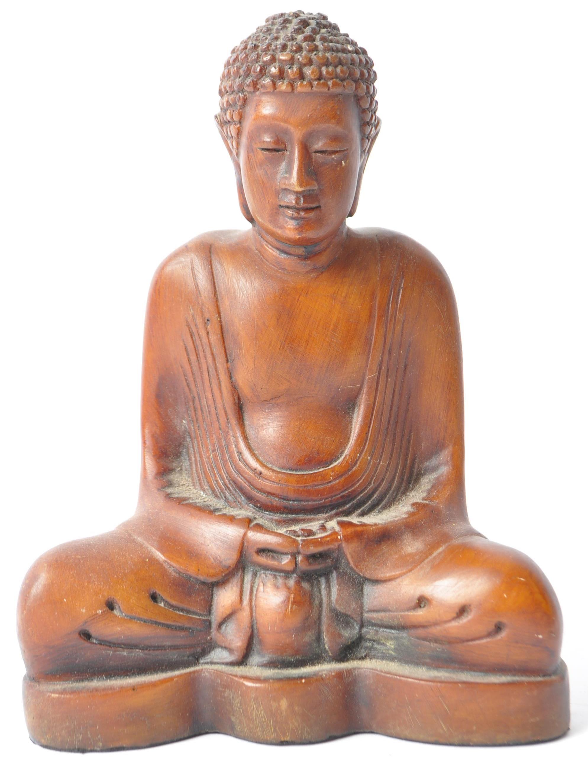 PAIR OF MTCHING 20TH CENTURY CARVED WOODEN BUDDHA FIGURINES - Image 4 of 6