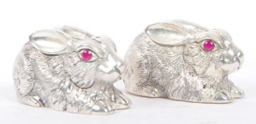 PAIR OF SILVER PLATED CONDIMENTS IN THE FORM OF RABBITS