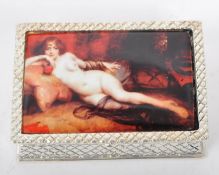 SILVER PLATED ENAMELLED FEMALE NUDE PILL POT
