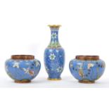 THREE PIECES OF CHINESE CLOISONNE - PAIR OF BOWLS & VASE