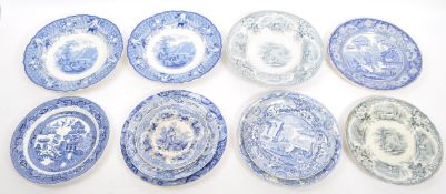 COLLECTION OF BRISTOL BLUE & WHITE 19TH CENTURY PLATES