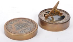 BRONZED METAL COMBINATION SUN DIAL & COMPASS - THE MARY ROSE