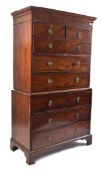GEORGE III FLAME MAHOGANY CHEST ON CHEST OF DRAWERS