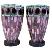 PAIR OF 20TH CENTURY TIFFANY STYLE LEADED GLASS TABLE LAMPS