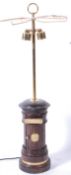 CARVED OAK & BRASS POST-BOX TABLE LAMP - LIGHT