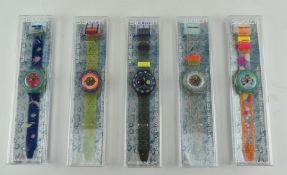SWATCH - SCUBA 200 - COLLECTION OF FIVE VINTAGE CASED WATCHES