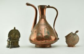 COLLECTION OF THREE 19TH CENTURY PIECES OF HAMMERED BRASS