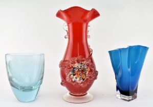 COLLECTION OF THREE PIECES OF MID CENTURY COLOURED GLASS